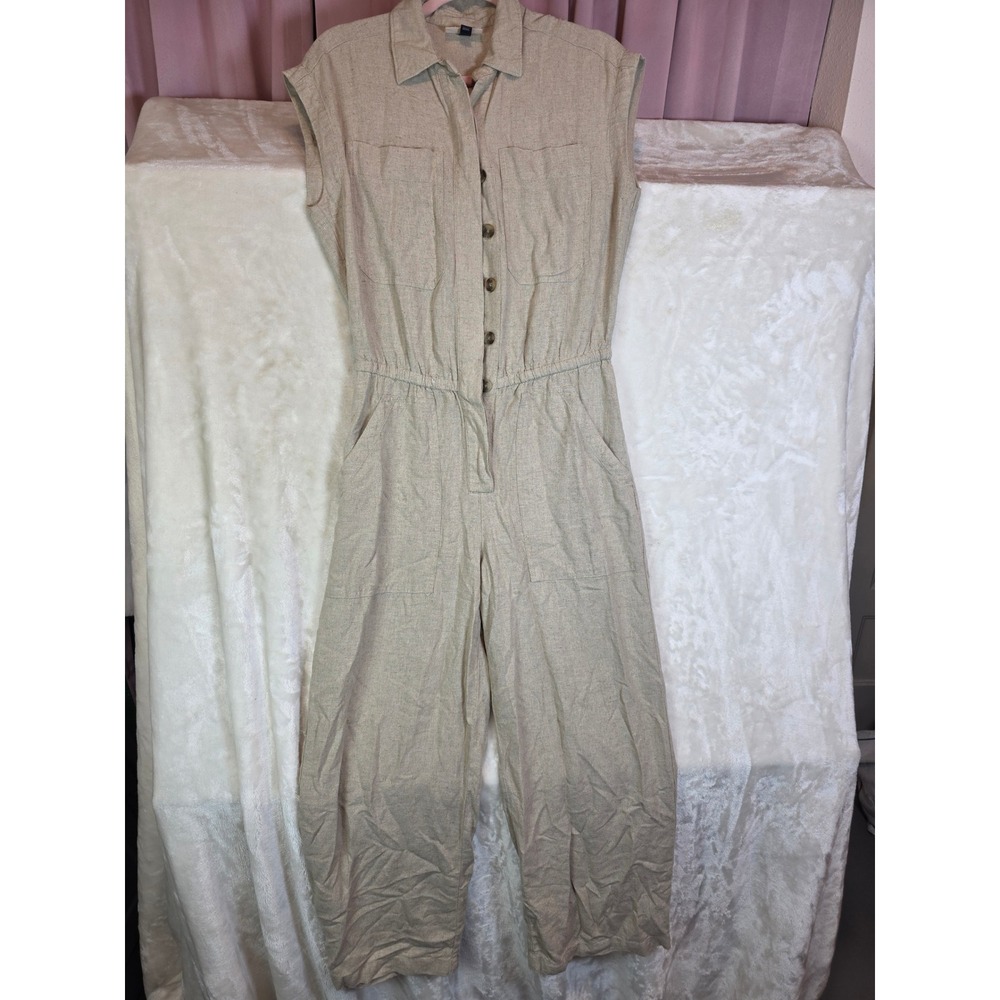 Universal Thread Womens Linen Blend Utility Jumpsuit Beige Sleeveless Size‎ 2